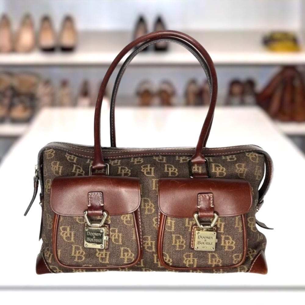 Dooney & Bourke Denim & Leather Brown Vintage Signature Monogram Anniversary Bag
